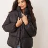 Mango Funnel Collar Puffer Coat In Black For Women