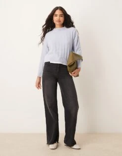 Mango Wide Ribbed Round Neck Jumper In Pale Blue For Women -Mango Sales 207284698 1 paleblue 1