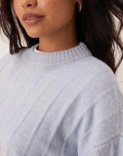 Mango Wide Ribbed Round Neck Jumper In Pale Blue For Women -Mango Sales 207284698 3