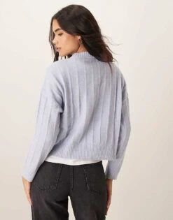 Mango Wide Ribbed Round Neck Jumper In Pale Blue For Women -Mango Sales 207284698 4