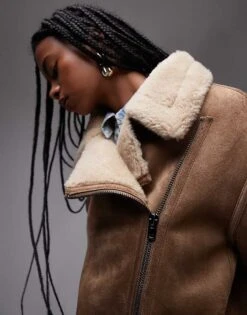 Mango Oversized Shearling Aviator Jacket In Brown For Women -Mango Sales 207284741 4