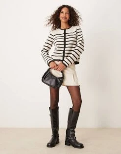 Mango Zip Through Striped Cardigan In White For Women -Mango Sales 207284772 1 white 1