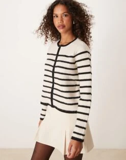 Mango Zip Through Striped Cardigan In White For Women -Mango Sales 207284772 3