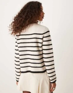 Mango Zip Through Striped Cardigan In White For Women -Mango Sales 207284772 4
