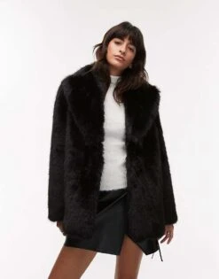 Mango Oversized Faux Fur Jacket In Black For Women