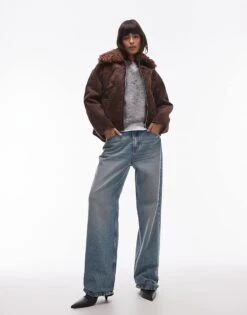 Mango Suede Look Aviator With Shearling Collar In Dark Brown For Women -Mango Sales 207284823 1 darkbrown 1