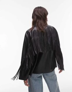 Mango Tassle Detail Leather Look Shacket In Black For Women -Mango Sales 207284837 3