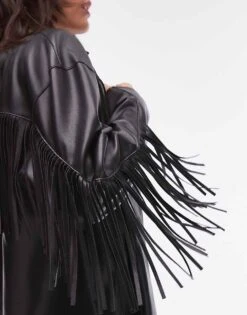 Mango Tassle Detail Leather Look Shacket In Black For Women -Mango Sales 207284837 4