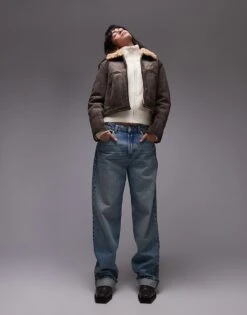 Mango Suede Look Cropped Aviator With Shearling Collar In Brown For Women -Mango Sales 207284841 1 brown 1