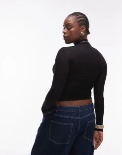 Mango Curve High Neck Soft Touch Top In Black For Women -Mango Sales 207284849 3