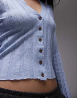 Mango Ribbed Button Down Cardigan In Light Blue For Women -Mango Sales 207284861 3