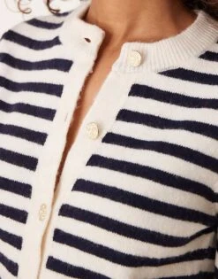 Mango Stripe Gold Button Fluffy Cardigan In White For Women -Mango Sales 207284906 3