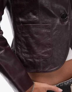 Mango Leather Blazer In Dark Red For Women -Mango Sales 207284923 3