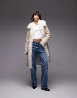 Mango Borg Lined Longline Coat In Tan For Women -Mango Sales 207284928 1 tan 1