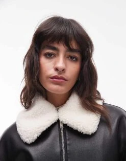 Mango Clean Borg Neck Aviator In Black For Women -Mango Sales 207284968 3