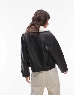 Mango Clean Borg Neck Aviator In Black For Women -Mango Sales 207284968 4