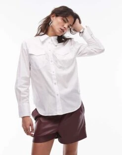 Mango Western Tipped Collar Shirt In White For Women