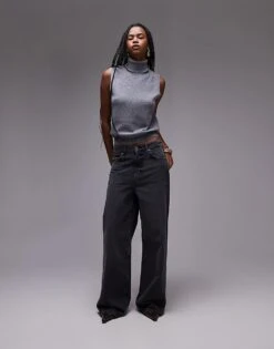 Mango Longline Straight Leg Jeans In Washed Black For Women