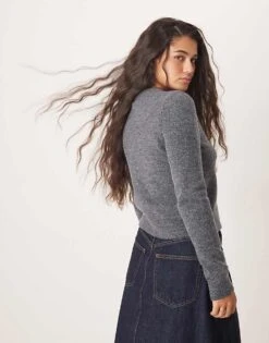 Mango Gold Button Fluffy Cardigan In Grey For Women -Mango Sales 207285029 3