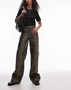 Mango Leather Look Straight Leg Snake Print Trousers In Brown For Women -Mango Sales 207285062 1 brown 1