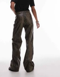 Mango Leather Look Straight Leg Snake Print Trousers In Brown For Women -Mango Sales 207285062 3