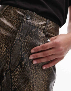 Mango Leather Look Straight Leg Snake Print Trousers In Brown For Women -Mango Sales 207285062 4