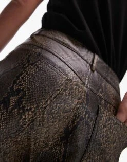 Mango Leather Look Straight Leg Snake Print Trousers In Brown For Women -Mango Sales 207285062 5