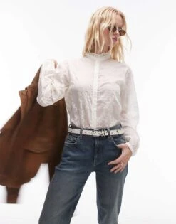 Mango Lace Sheer Shirt In White For Women