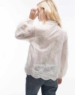 Mango Lace Sheer Shirt In White For Women -Mango Sales 207285090 4