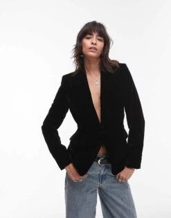 Mango Velvet Blazer In Black For Women