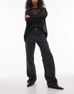 Mango Mid Rise Straight Leg Purple Wash Jeans In Black For Women -Mango Sales 207285182 1 black 1