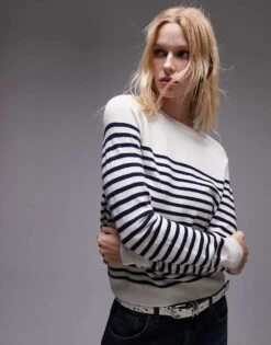 Mango Fine Knit Wool Stripe Jumper In Navy And White For Women -Mango Sales 207285183 1 white 1