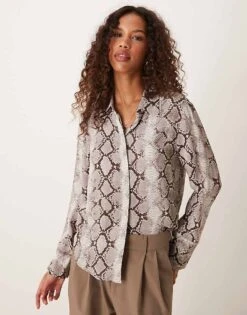 Mango Snake Print Shirt In Grey For Women