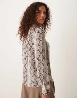 Mango Snake Print Shirt In Grey For Women -Mango Sales 207285193 4