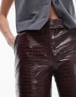 Mango Leather Look Croc Flare Trousers Co-ord In Burgundy For Women Dark Red -Mango Sales 207285207 2