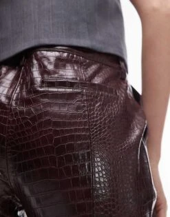 Mango Leather Look Croc Flare Trousers Co-ord In Burgundy For Women Dark Red -Mango Sales 207285207 5