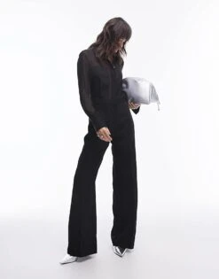Mango Woven Shirt Top Jumpsuit In Black For Women