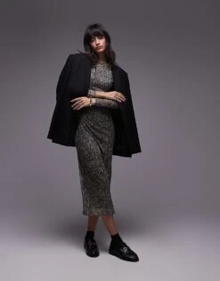 Mango Mesh Ruched Side Snake Print Midi Dress In Grey For Women