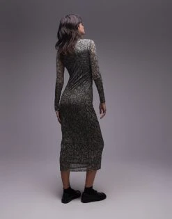 Mango Mesh Ruched Side Snake Print Midi Dress In Grey For Women -Mango Sales 207285310 3