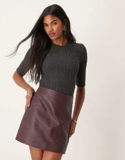 Mango High Neck Fine Rib Top In Grey For Women