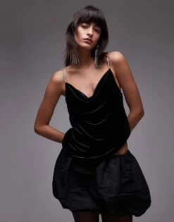 Mango Diamante Strap Cami Top In Black For Women -Mango Sales 207287745 1 black 1