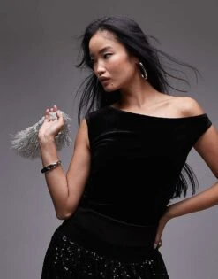 Mango Velvet Off Shoulder Top In Black For Women