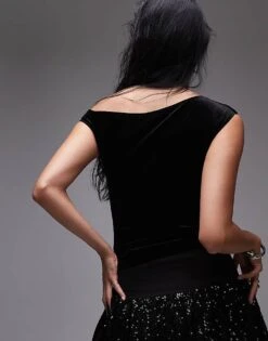 Mango Velvet Off Shoulder Top In Black For Women -Mango Sales 207287752 4