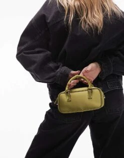 Mango Mini Shiny Handbag In Green For Women