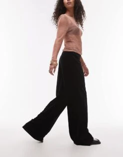 Mango Wide Leg Velvet High Waist Trousers In Black For Women -Mango Sales 207287798 1 black 1