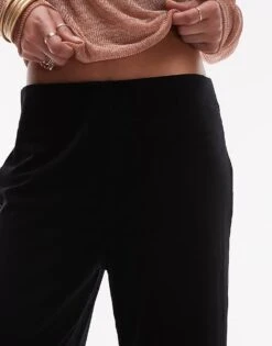 Mango Wide Leg Velvet High Waist Trousers In Black For Women -Mango Sales 207287798 3