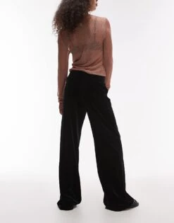 Mango Wide Leg Velvet High Waist Trousers In Black For Women -Mango Sales 207287798 5