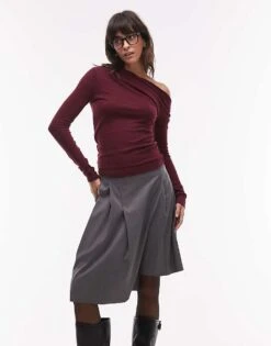 Mango Boat Neck Top Long Sleeve Top In Dark Red For Women -Mango Sales 207287808 1 darkred 1