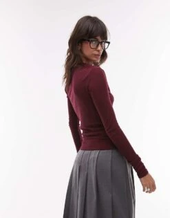 Mango Boat Neck Top Long Sleeve Top In Dark Red For Women -Mango Sales 207287808 3