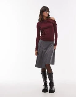 Mango Boat Neck Top Long Sleeve Top In Dark Red For Women -Mango Sales 207287808 4